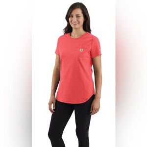 NWT Carhartt Women's Force Relaxed Fit Midweight Pocket T-Shirt-Coral Glow